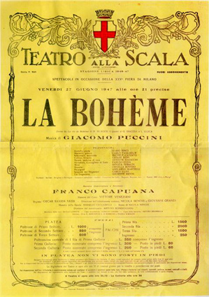 27 giugno 1947 Scala di Milano "La Bohème"
