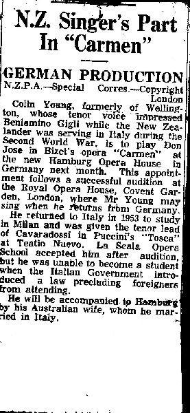 Newspaper clipping on Colin Young