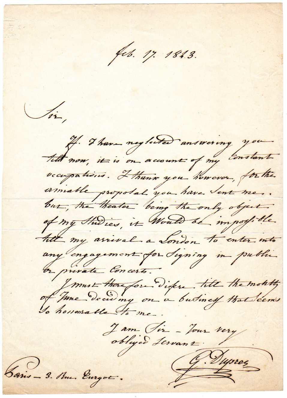 Picture of Gilbert Duprez's letter in English