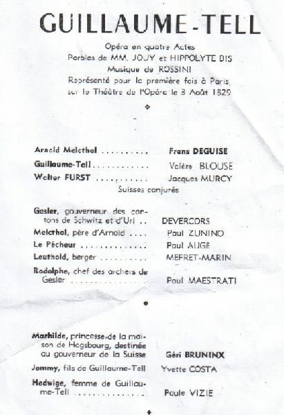 Picture of Program of Guillaume Tell in Toulon on December 13, 1953