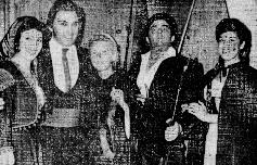 Picture of Albert Lance 
with Francine Arrauzau, Robert Massard, Carla Rutili in Carmen in Saint Rémy de Provence August 1964 (press photo of poor quality 
but it shows Lance clowning as he often did)