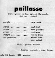 Picture of Paul Finel's playbill as Canio 