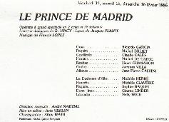 Picture of Fran&ccedil;ois Garcia's LE PRINCE DE MADRID playbill Saint Etienne  F�vrier 1986 
