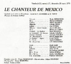 Broadside of Rudi Hirigoyen's Le chanteur de Mexico Saint Etienne March 1976 playbill