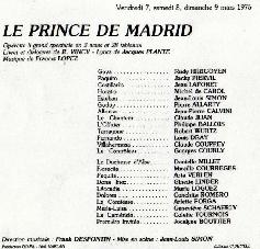 Picture of Rudi Hirigoyen's Le Prince de Madrid Saint Etienne March 1975 playbill