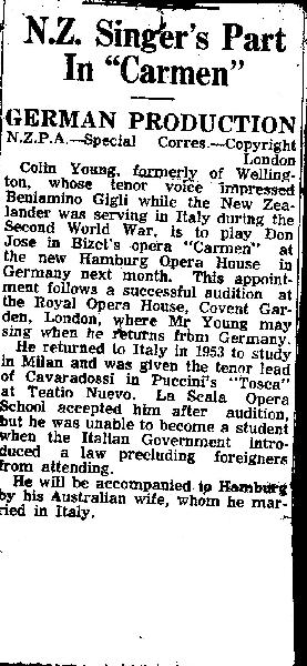 Newspaper clipping on Colin Young